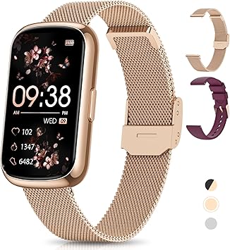 RUXINGX Smartwatch Damen, 1,47″ Fitnessuhr mit 24 Sportmodi, 24H Pulsmesser, SpO2, Schlafmonitor, Menstruationszyklus, IP68 Wasserdicht Sportuhr Schrittzähler mit Whatsapp für Android iOS Roségold